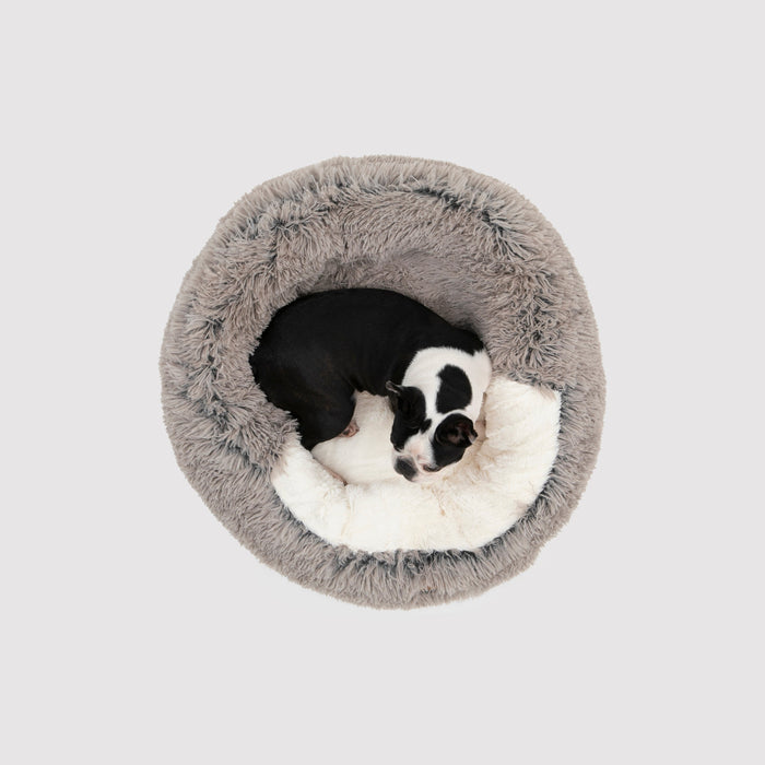 Shaggy Faux Fur Donut Calming Pet Nest Bed - Charcoal in 3 Sizes