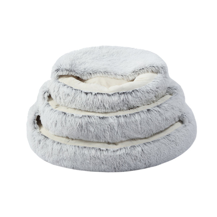 Faux Fur Hooded Round Pet Cave Arctic Grey