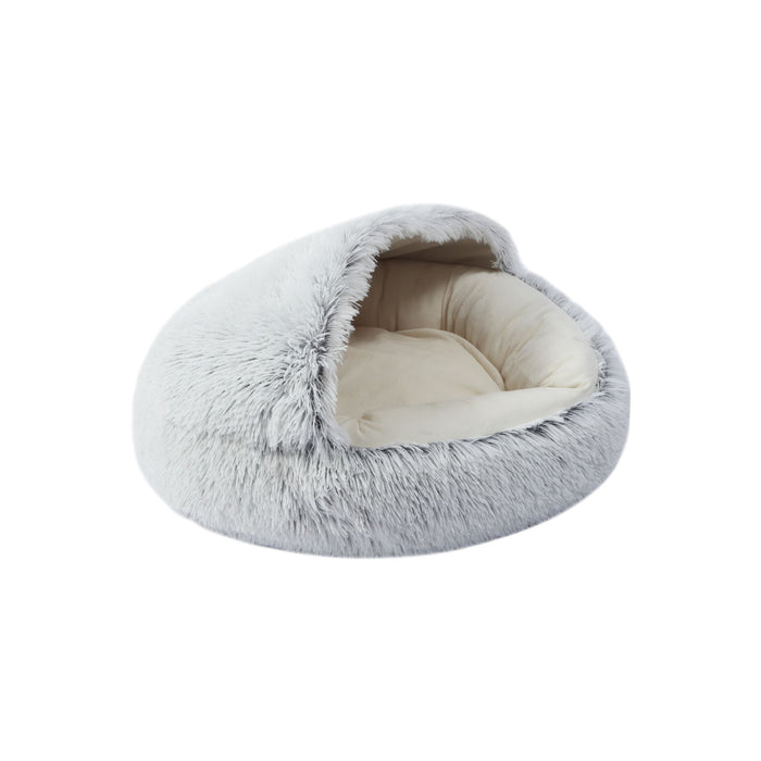 Faux Fur Hooded Round Pet Cave Arctic Grey