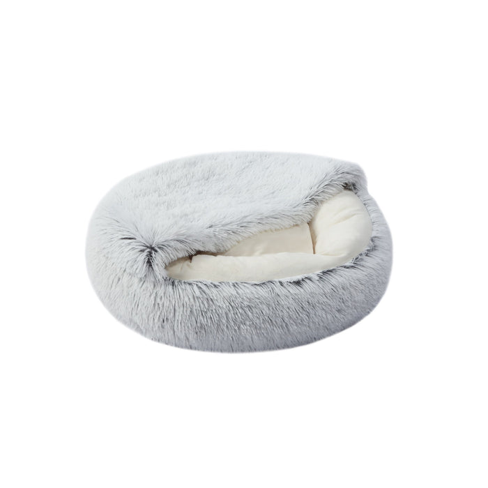 Faux Fur Hooded Round Pet Cave Arctic Grey