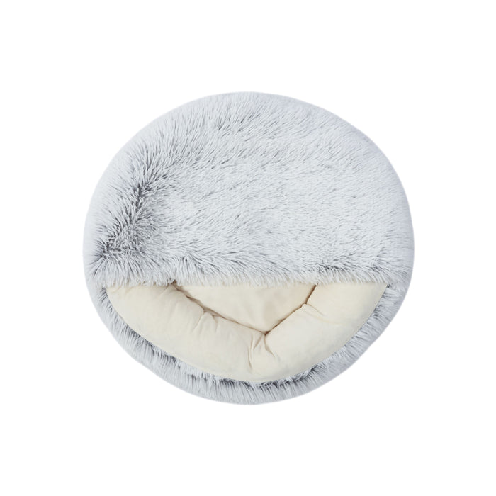 Faux Fur Hooded Round Pet Cave Arctic Grey