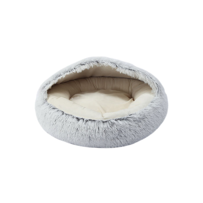 Faux Fur Hooded Round Pet Cave Arctic Grey