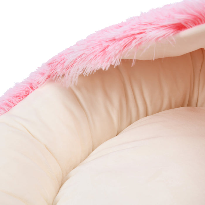 Faux Fur Hooded Round Pet Cave Ombre Pink