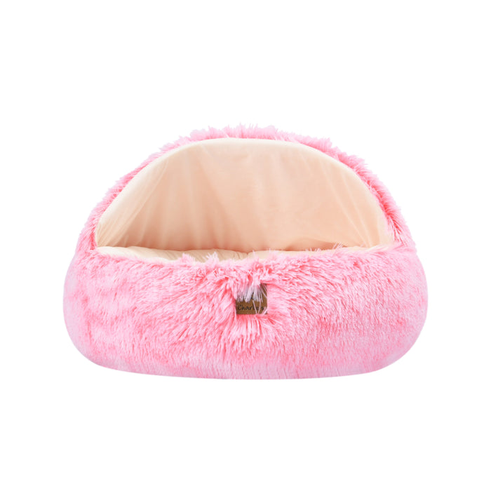 Faux Fur Hooded Round Pet Cave Ombre Pink