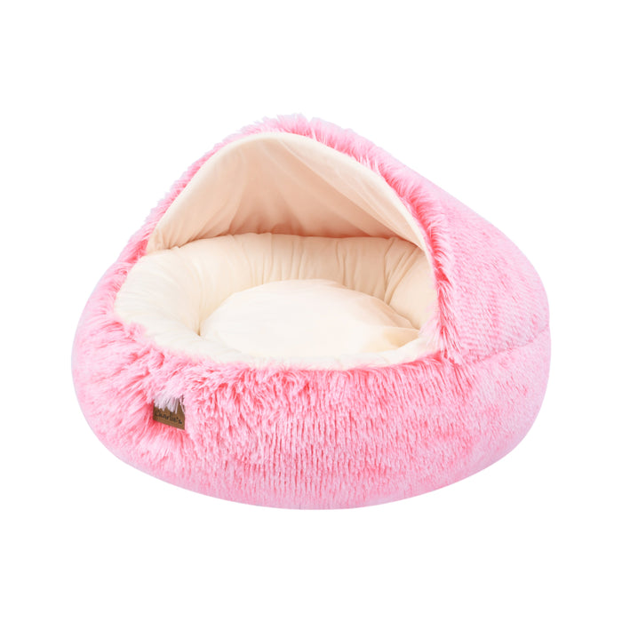 Faux Fur Hooded Round Pet Cave Ombre Pink