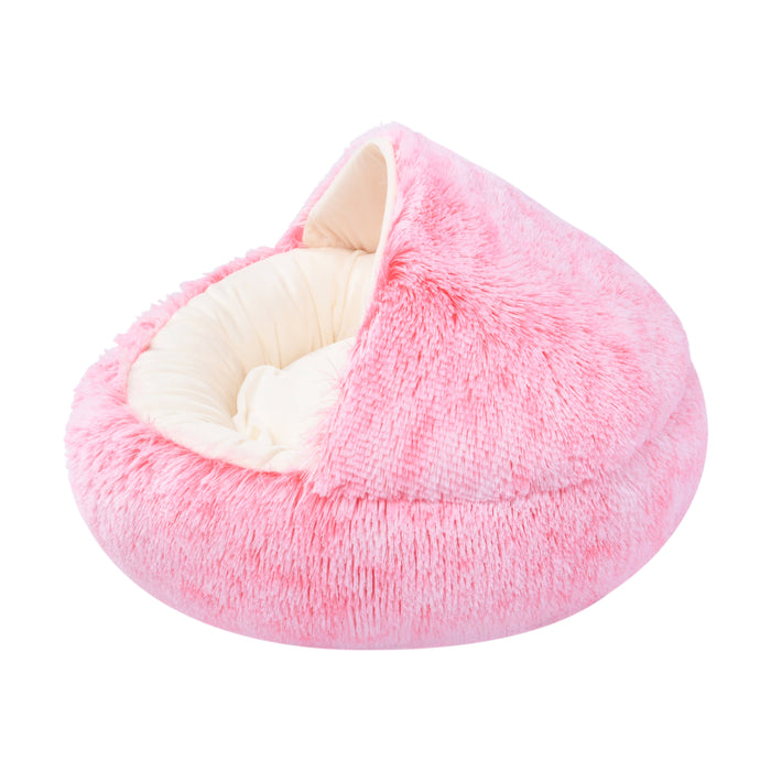 Faux Fur Hooded Round Pet Cave Ombre Pink