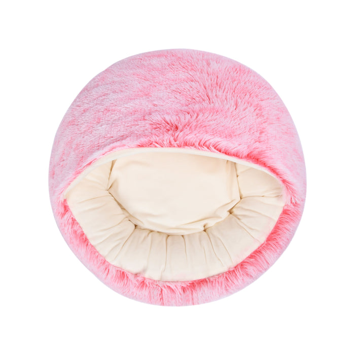 Faux Fur Hooded Round Pet Cave Ombre Pink