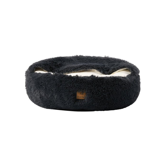 Faux Fur Hooded Round Pet Cave Charcoal