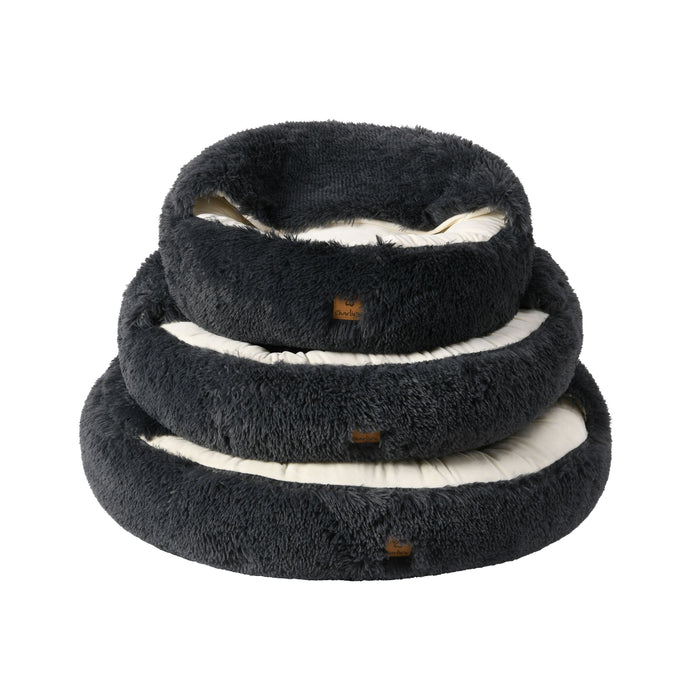 Faux Fur Hooded Round Pet Cave Charcoal