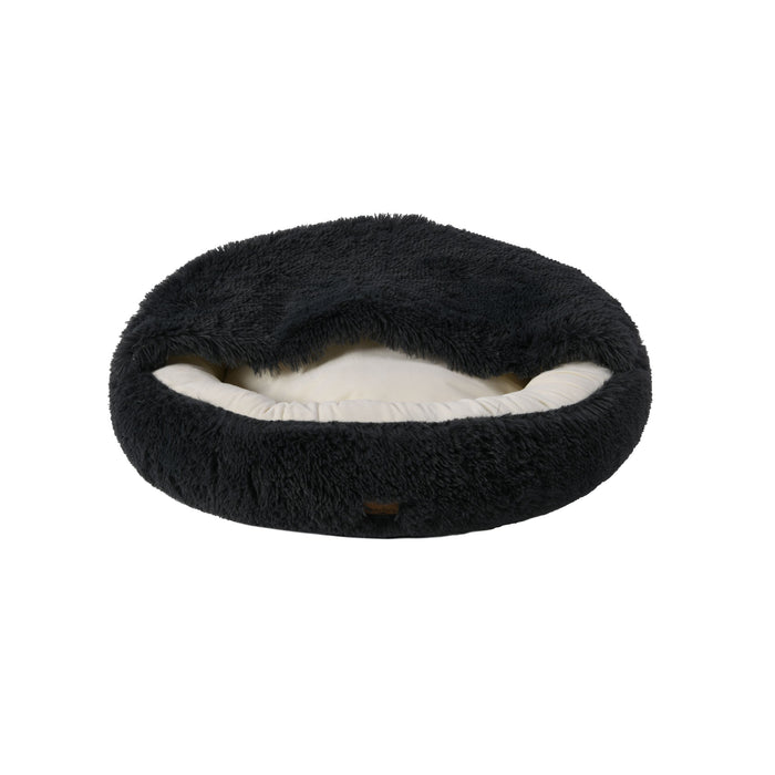 Faux Fur Hooded Round Pet Cave Charcoal