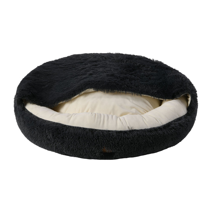 Faux Fur Hooded Round Pet Cave Charcoal