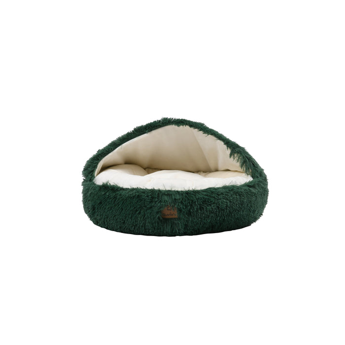 Faux Fur Hooded Round Pet Cave Eden Green