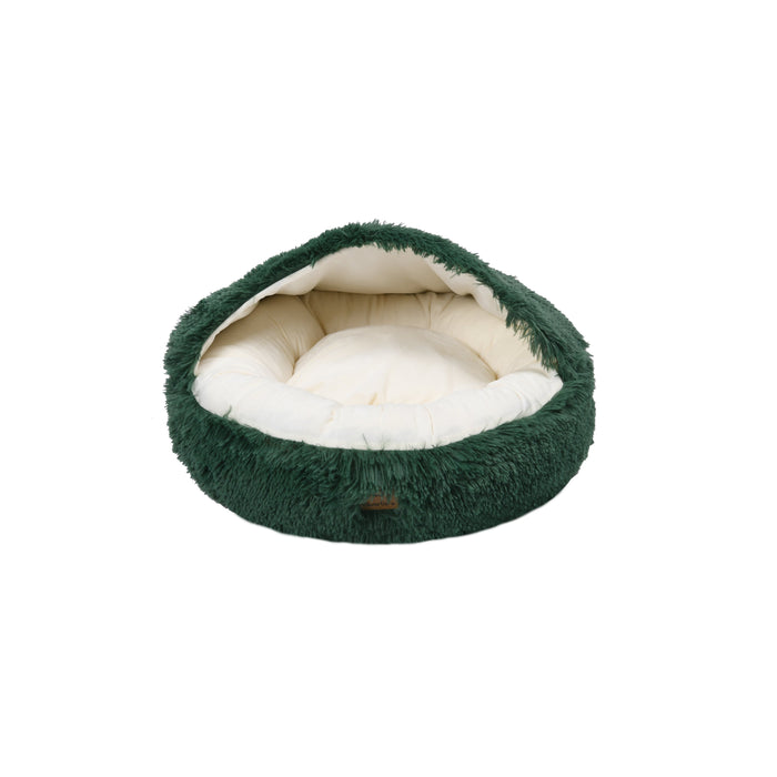 Faux Fur Hooded Round Pet Cave Eden Green