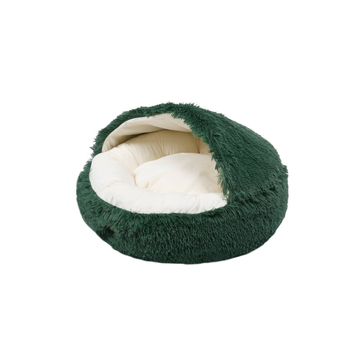 Faux Fur Hooded Round Pet Cave Eden Green