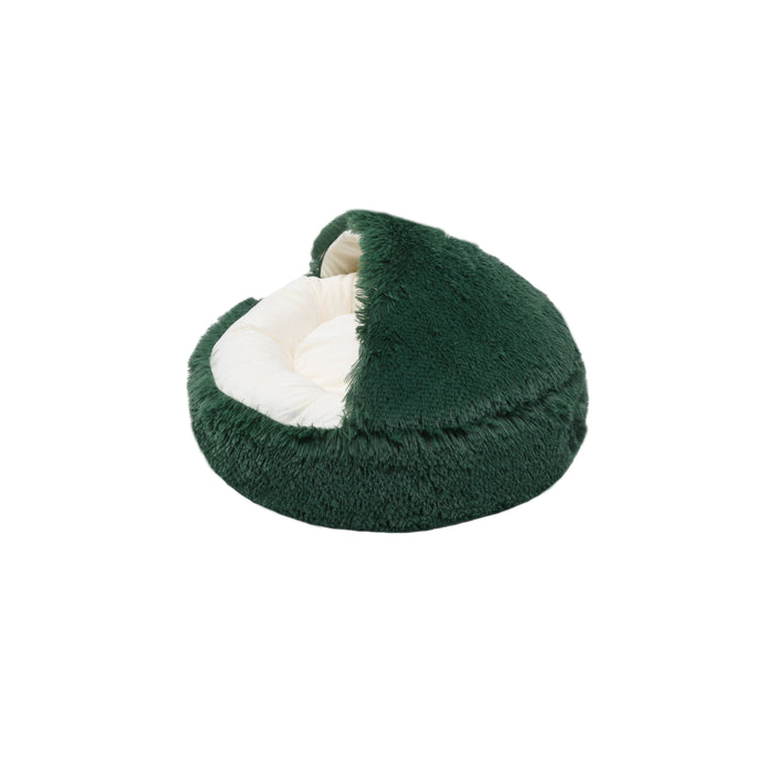 Faux Fur Hooded Round Pet Cave Eden Green