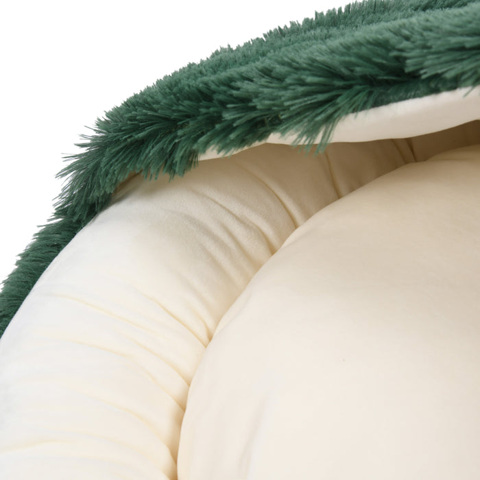 Faux Fur Hooded Round Pet Cave Eden Green