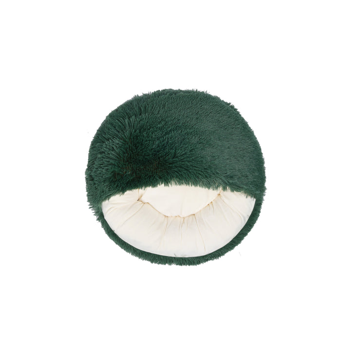 Faux Fur Hooded Round Pet Cave Eden Green