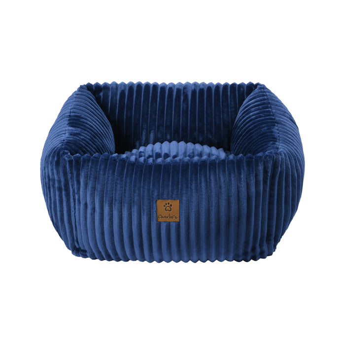 Ascher Plush Corduroy Square Pet Bed Nest - Navy