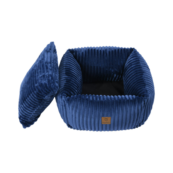 Ascher Plush Corduroy Square Pet Bed Nest - Navy