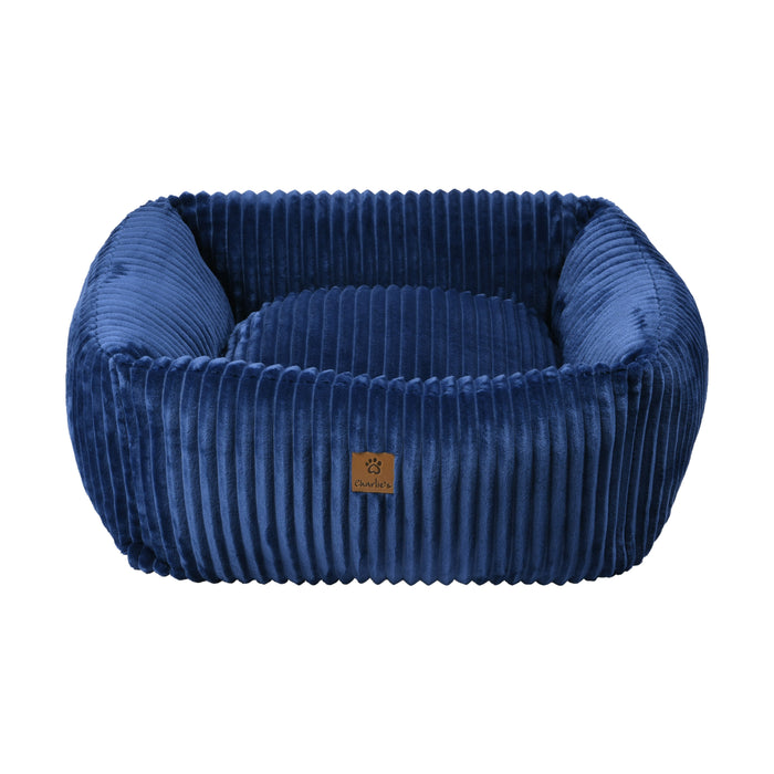 Ascher Plush Corduroy Square Pet Bed Nest - Navy