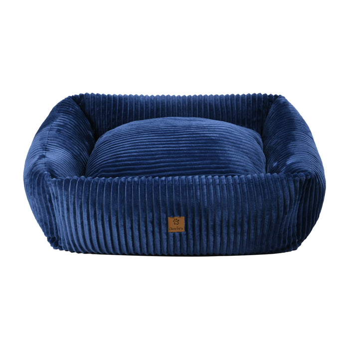 Ascher Plush Corduroy Square Pet Bed Nest - Navy