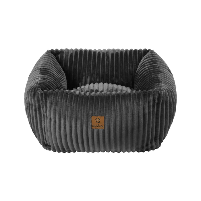 Ascher Plush Corduroy Square Pet Bed Nest Bed - Dark Grey