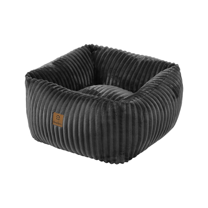 Ascher Plush Corduroy Square Pet Bed Nest Bed - Dark Grey