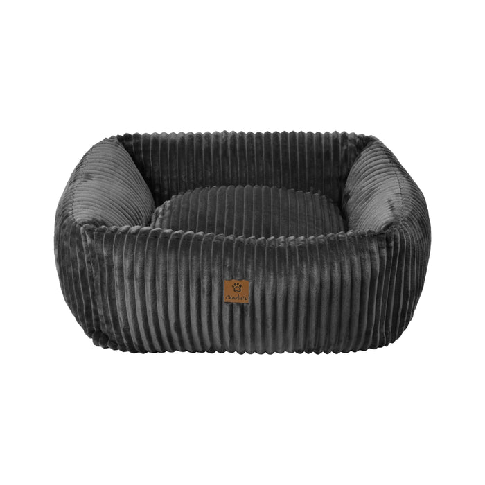 Ascher Plush Corduroy Square Pet Bed Nest Bed - Dark Grey