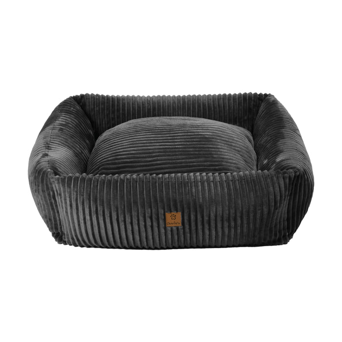 Ascher Plush Corduroy Square Pet Bed Nest Bed - Dark Grey