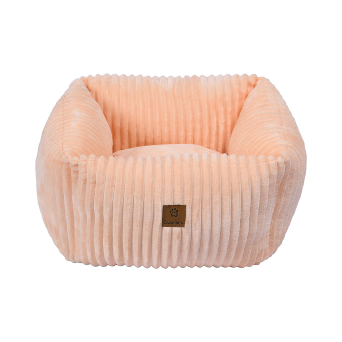 Ascher Plush Corduroy Square Pet Bed Nest Bed - Soft Beige