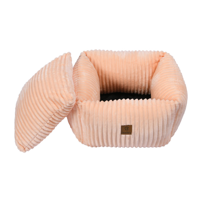 Ascher Plush Corduroy Square Pet Bed Nest Bed - Soft Beige