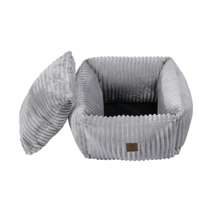 Ascher Plush Corduroy Square Pet Bed Nest Bed - Silver