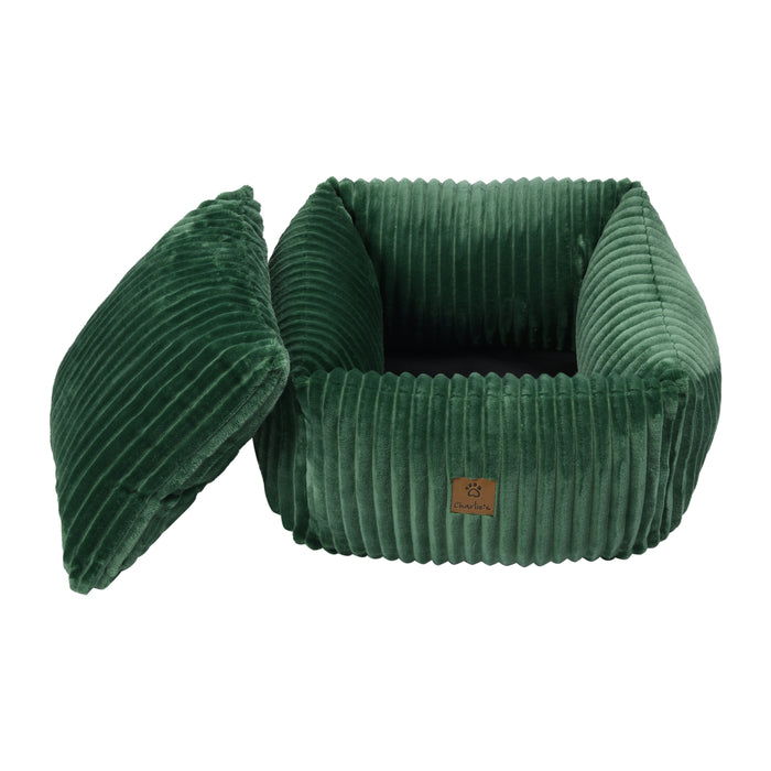 Ascher Plush Corduroy Square Pet Bed Nest Bed - Eden Green