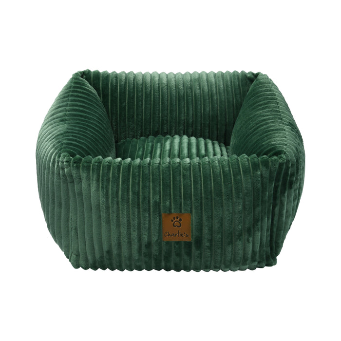 Ascher Plush Corduroy Square Pet Bed Nest Bed - Eden Green