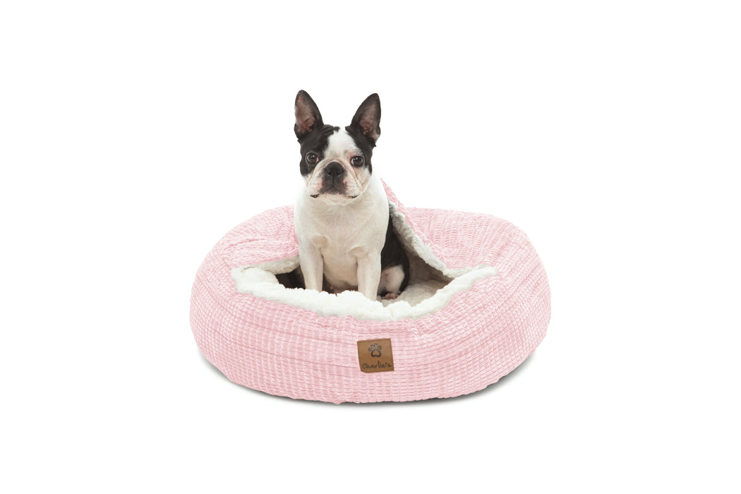 Cushioned Hooded Pet Bed Nest Pink