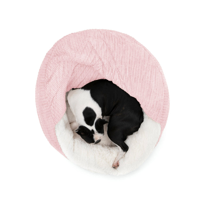 Cushioned Hooded Pet Bed Nest Pink