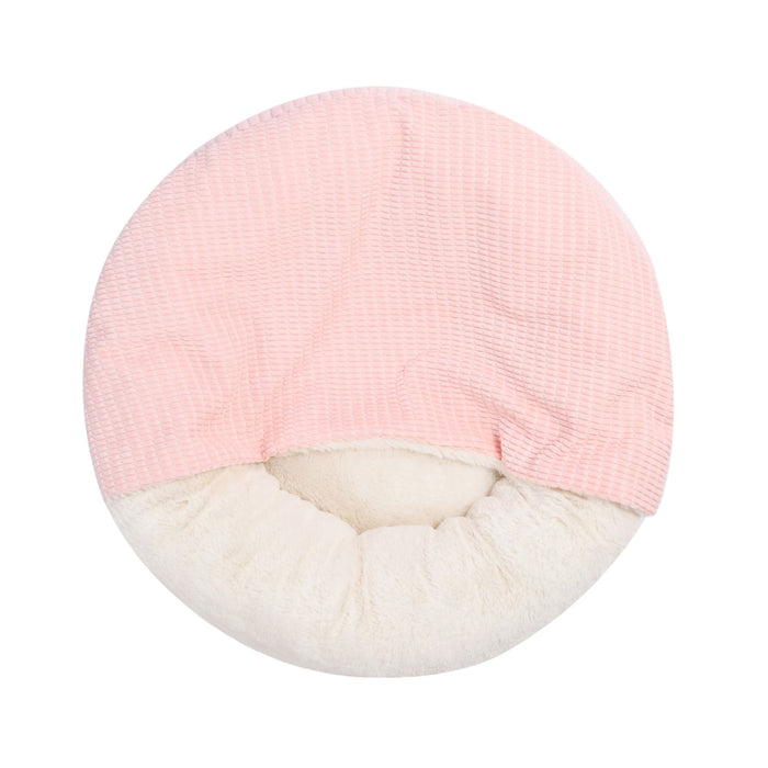 Cushioned Hooded Pet Bed Nest Pink