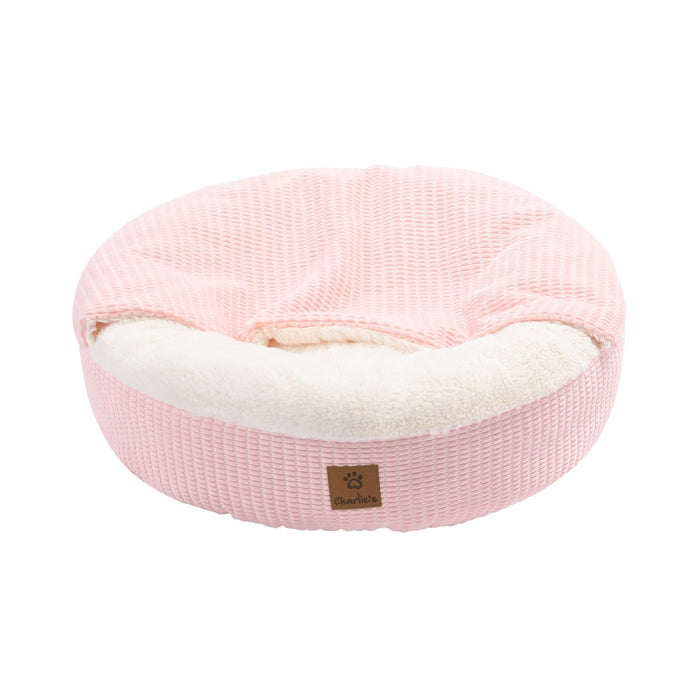 Cushioned Hooded Pet Bed Nest Pink