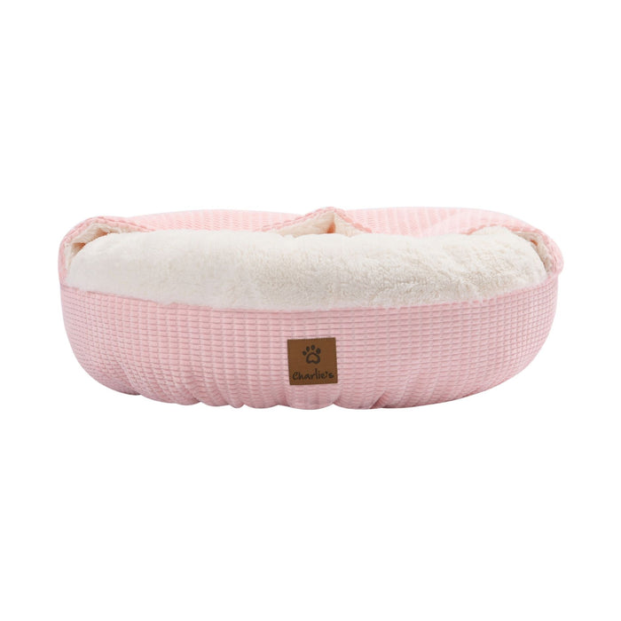 Cushioned Hooded Pet Bed Nest Pink