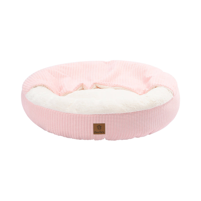 Cushioned Hooded Pet Bed Nest Pink