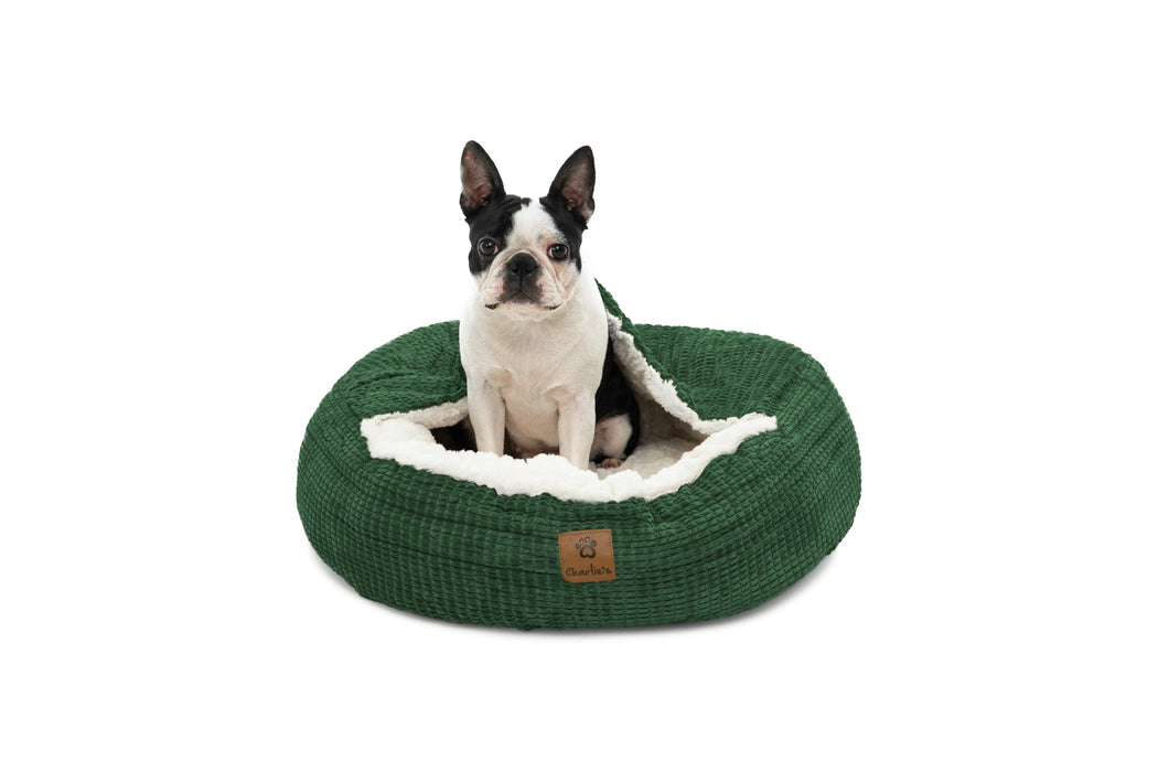 Snookie Hooded Pet Bed in Corncob - Eden Green