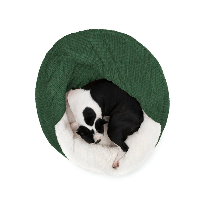 Snookie Hooded Pet Bed in Corncob - Eden Green