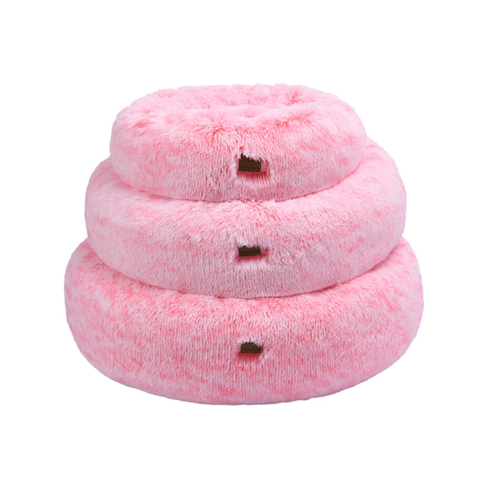 Donut Faux Fur Calming Pet Bed Nest Ombre Pink