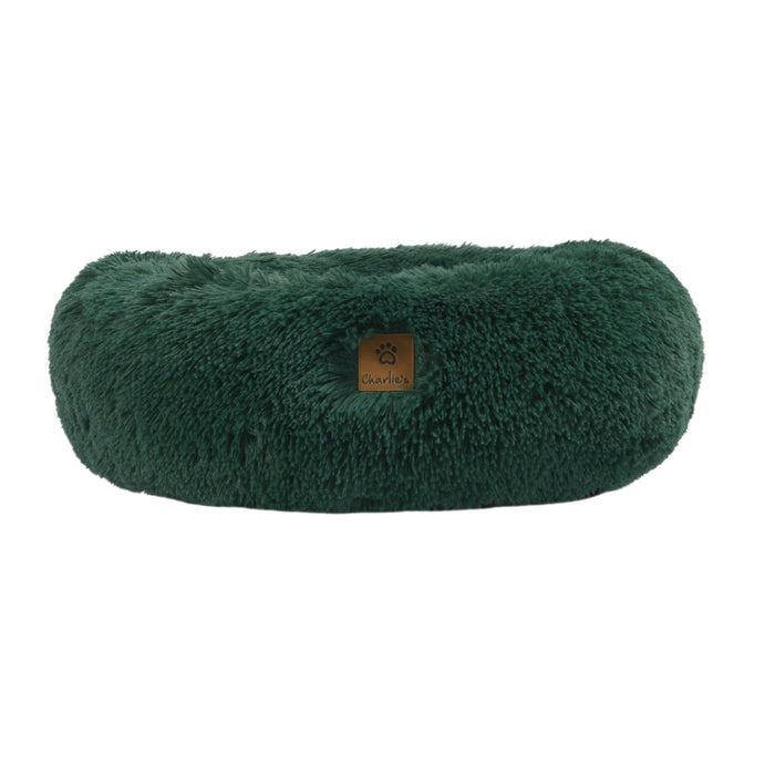 Shaggy Faux Fur Donut Calming Pet Nest Bed - Eden Green in 3 Sizes