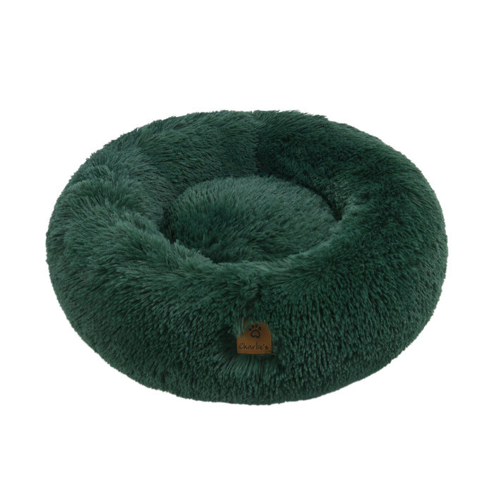 Shaggy Faux Fur Donut Calming Pet Nest Bed - Eden Green in 3 Sizes