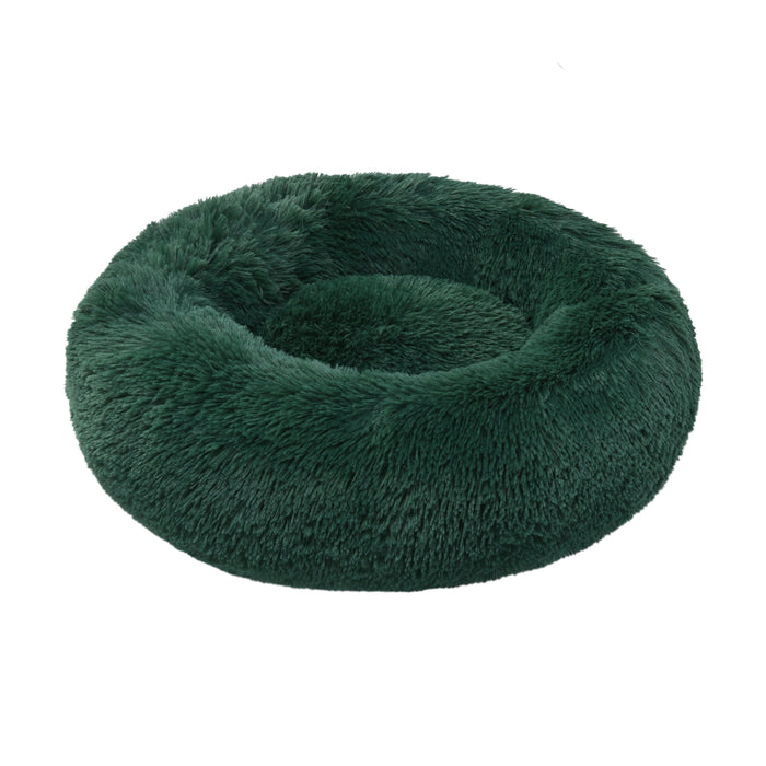 Shaggy Faux Fur Donut Calming Pet Nest Bed - Eden Green in 3 Sizes