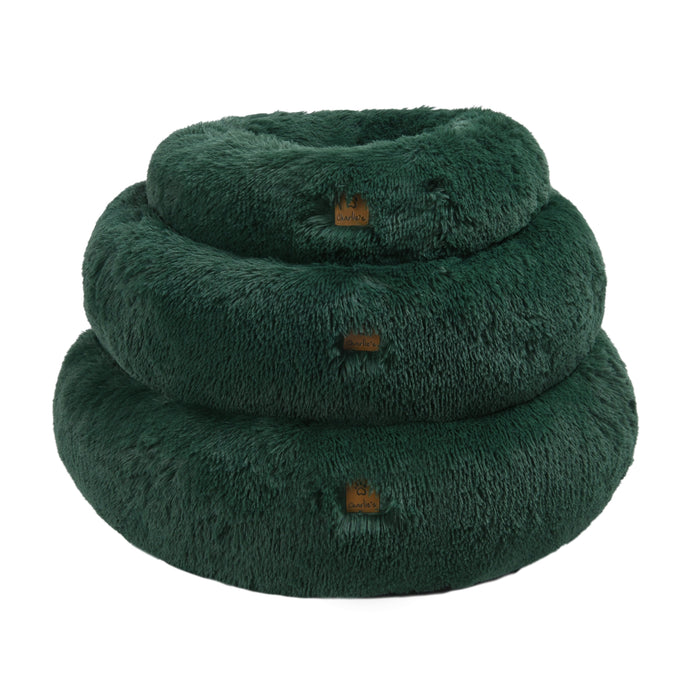 Shaggy Faux Fur Donut Calming Pet Nest Bed - Eden Green in 3 Sizes