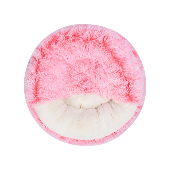 Snookie Hooded Pet Bed in Faux Fur - Ombre Pink in 3 Sizes