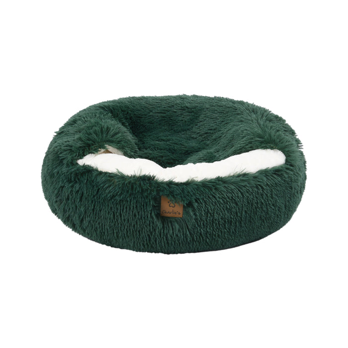 Snookie Hooded Pet Bed in Faux Fur - Eden Green