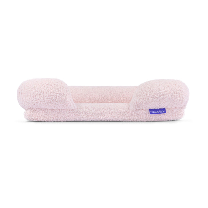 Teddy Fleece Memory Foam Sofa Pet Bed with Bolster - Pink  in 3 Sizes